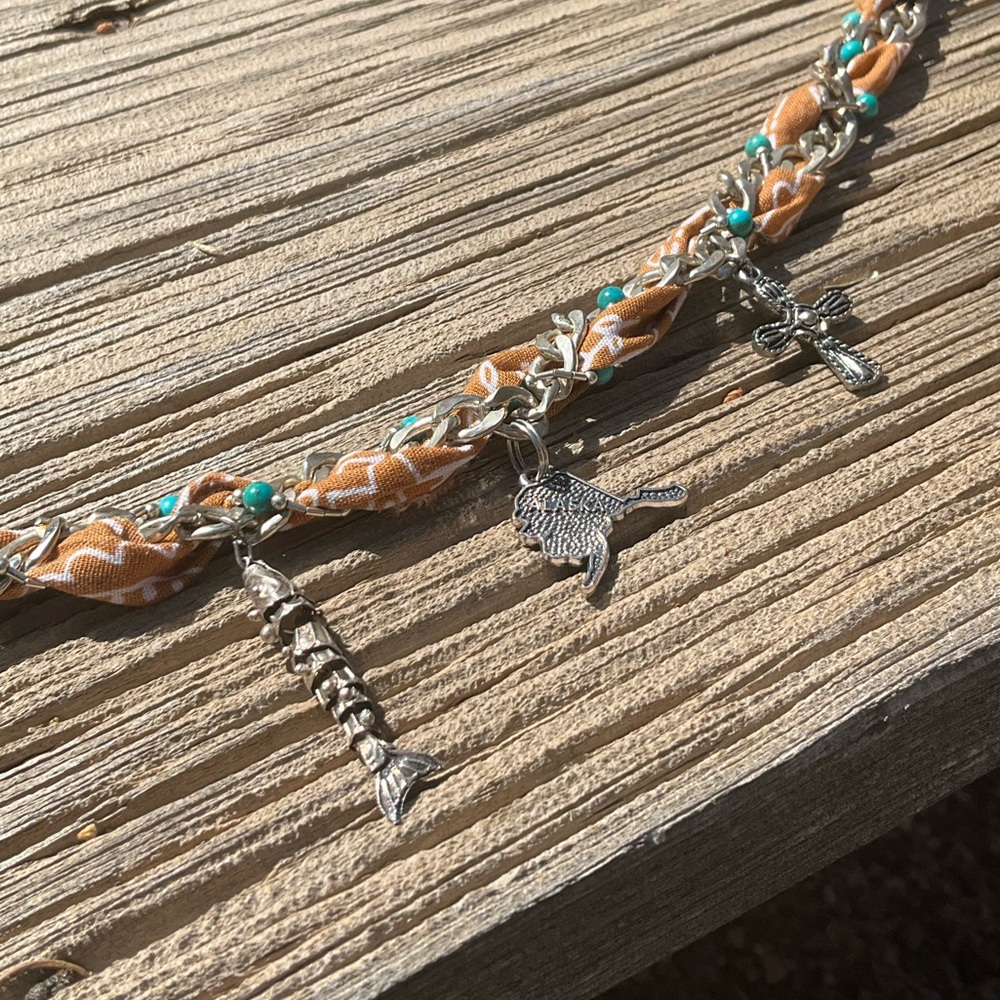 Reclaimed Braided Bandana Charm Necklace - Picture 5 of 7